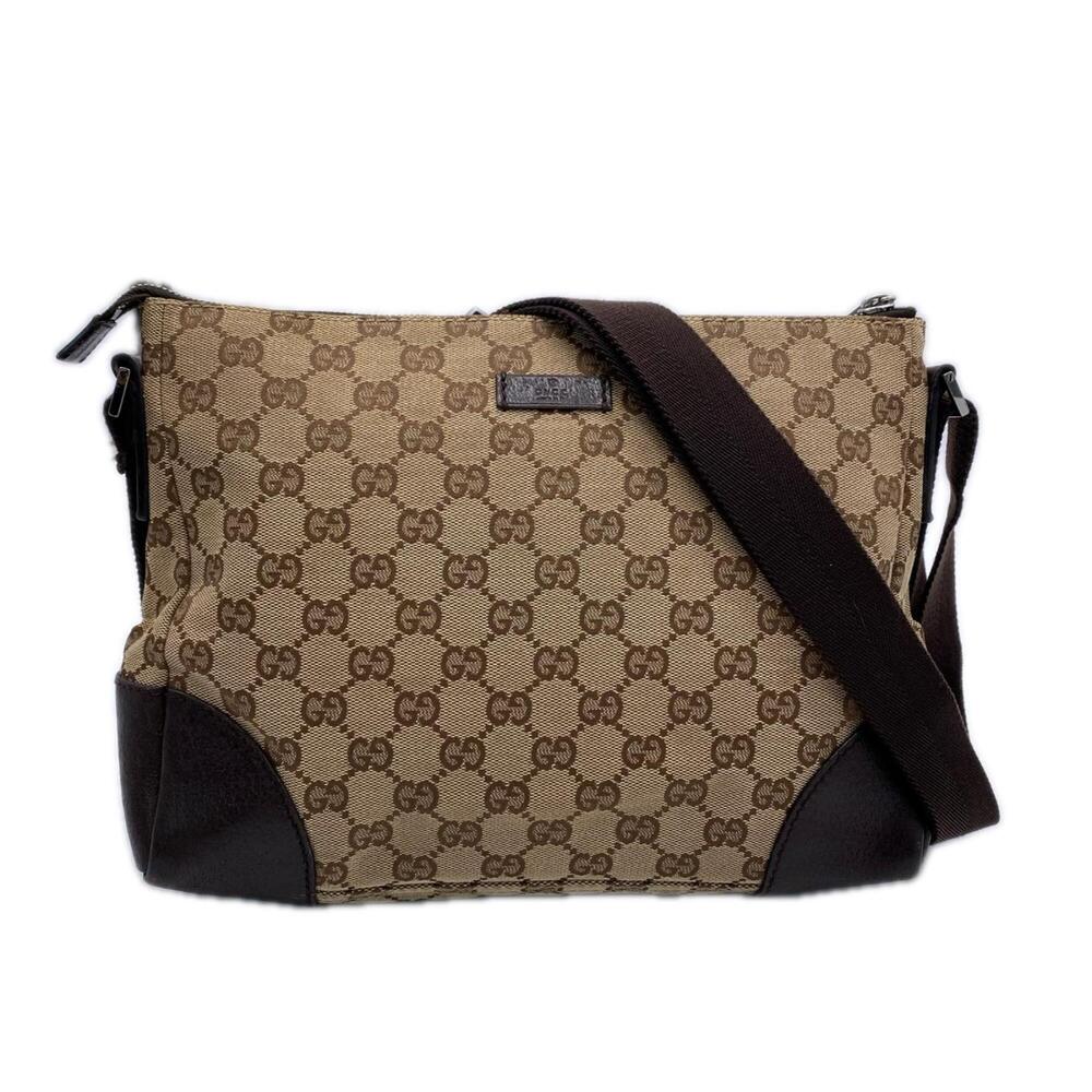 GUCCI GG Canvas Shoulder Bag 114273, Beige/Brown Leather for Women